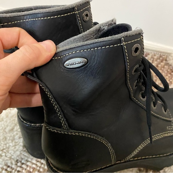 Skechers Vintage Black Leather Heeled Boots size 8.5 - Picture 7 of 10
